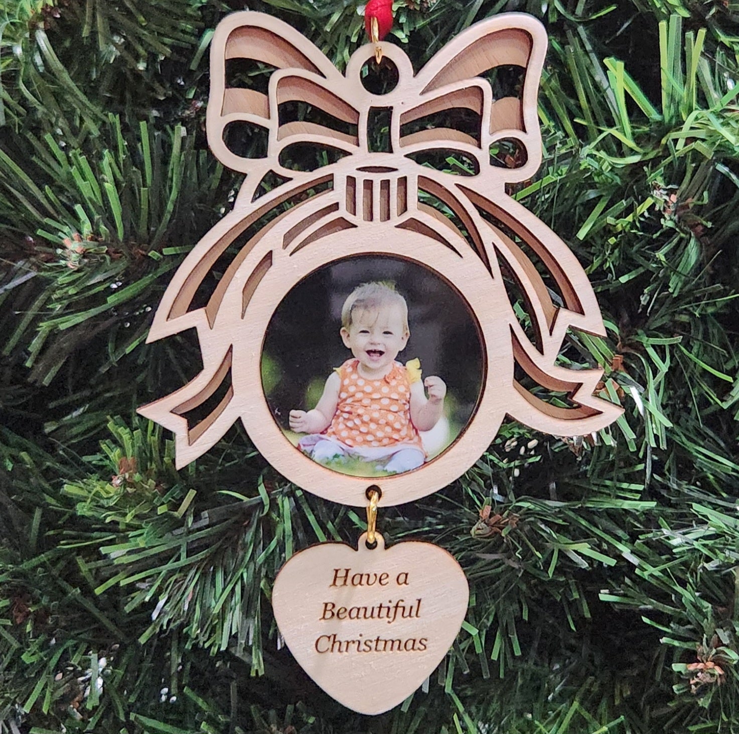 Photo Ribbon Maple Ornament 4.75" / Maple