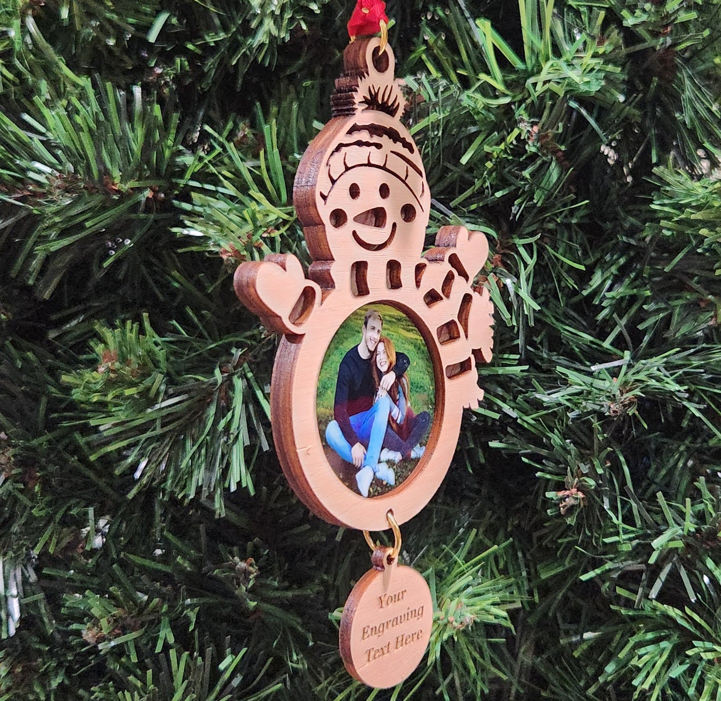 Photo Snowman Cherry Ornament 5" / Cherry