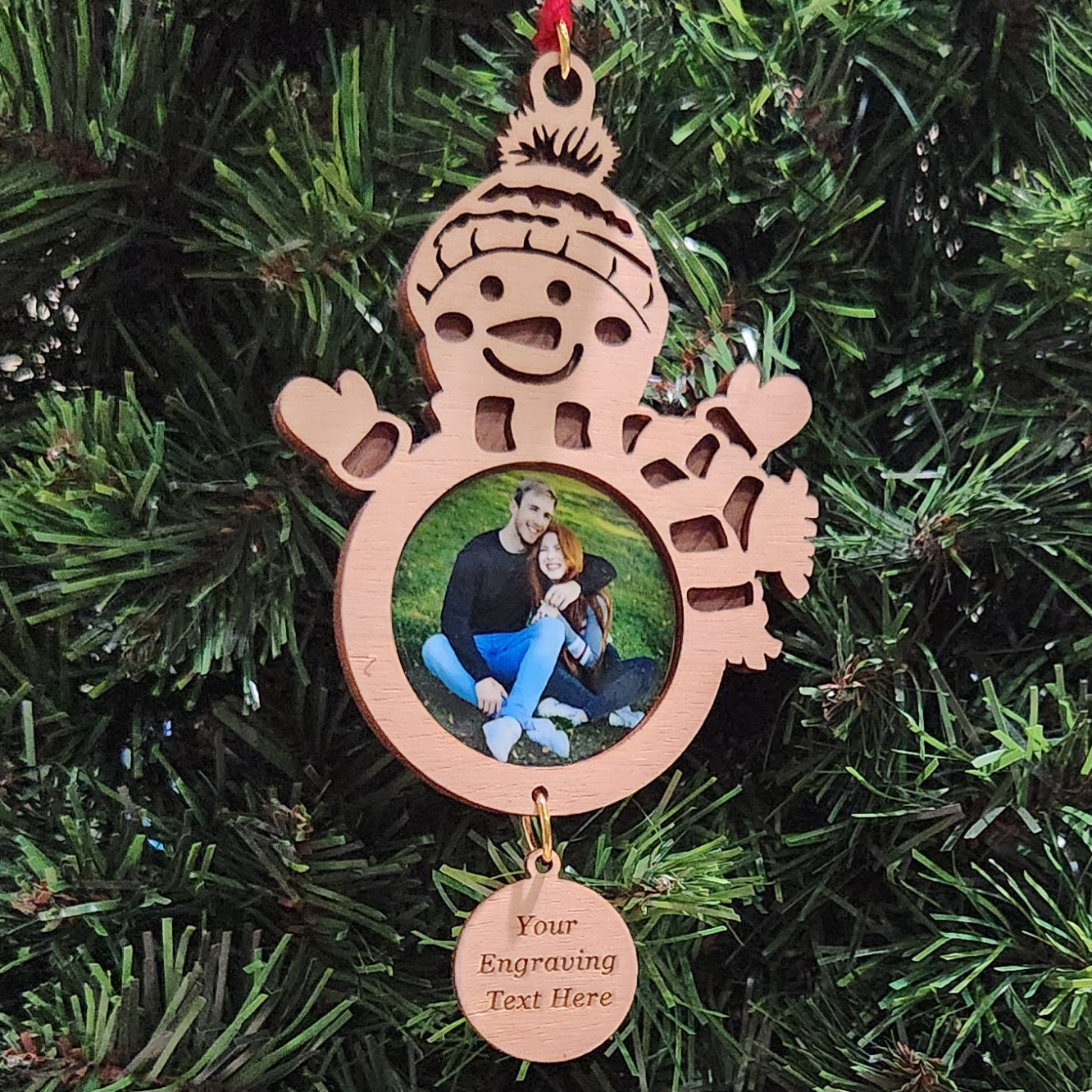 Photo Snowman Cherry Ornament 5" / Cherry