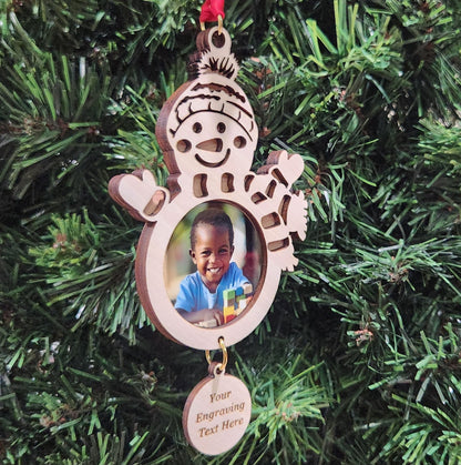 Photo Snowman Maple Ornament 5" / Maple