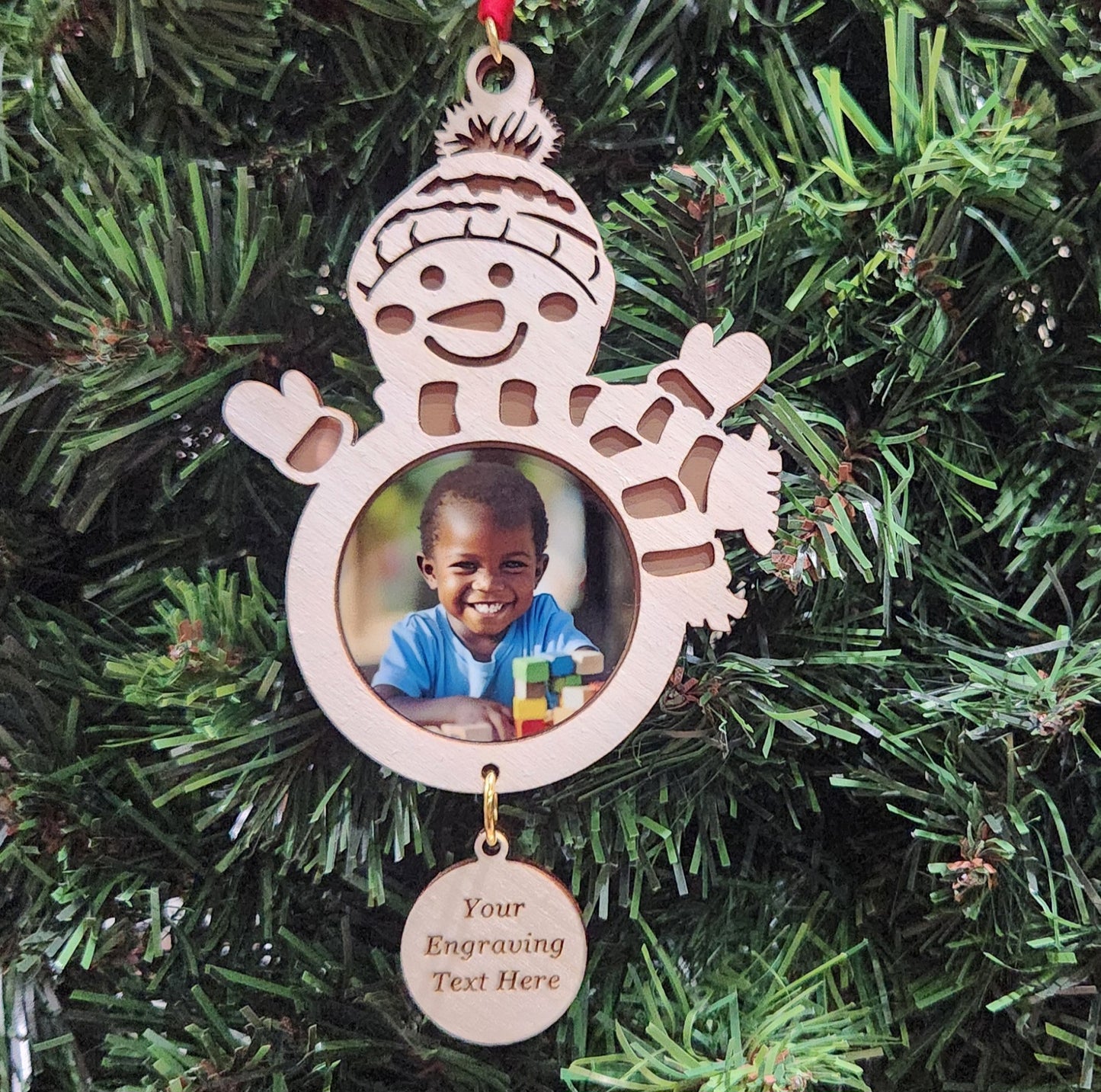 Photo Snowman Maple Ornament 5" / Maple