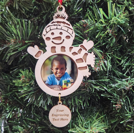 Photo Snowman Maple Ornament 5" / Maple