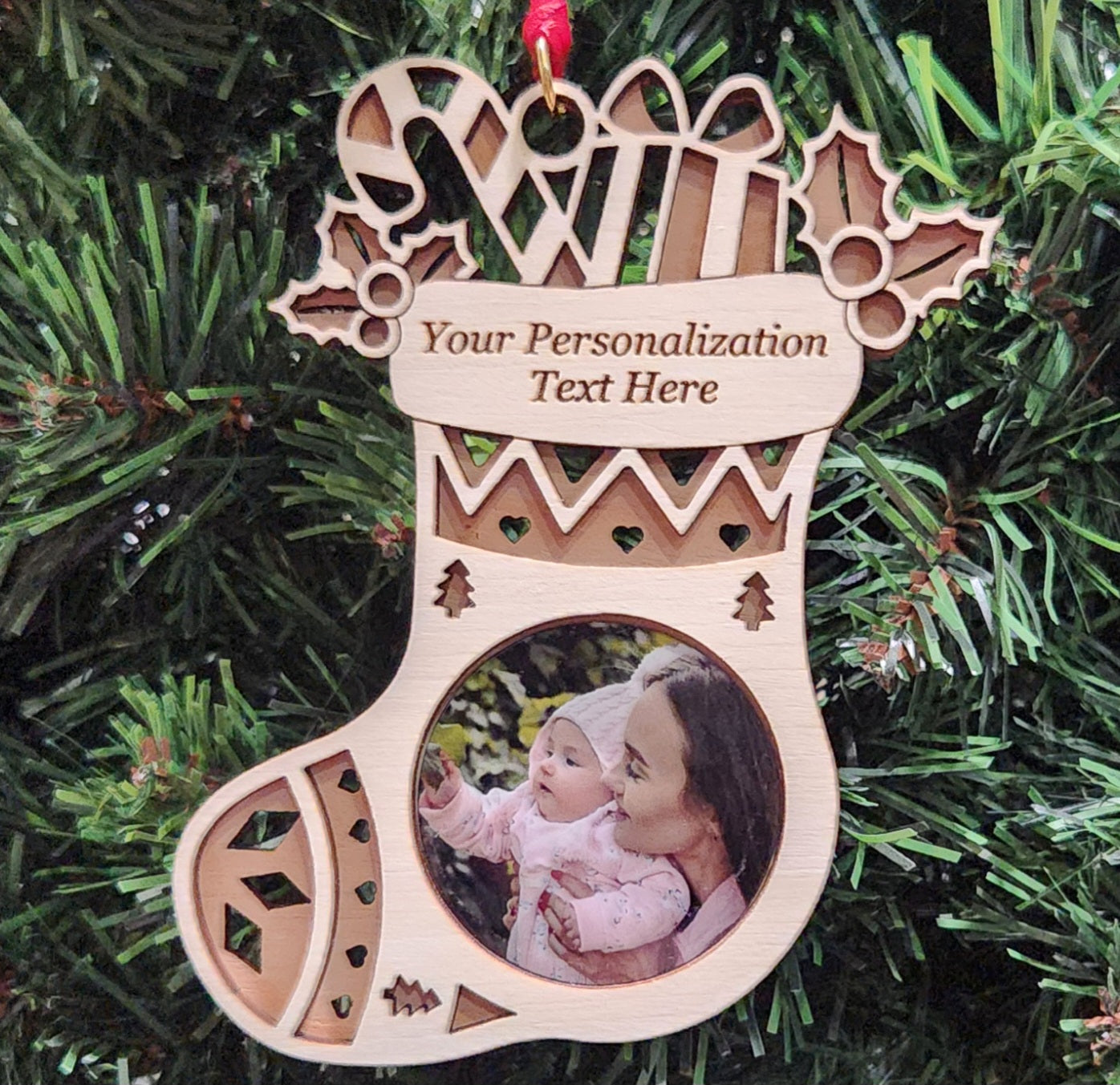 Photo Stocking Maple Ornament 4.125" / Maple