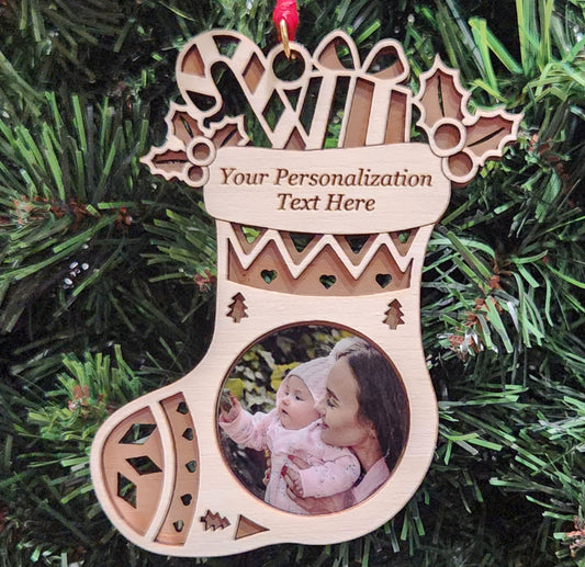 Photo Stocking Maple Ornament 4.125" / Maple