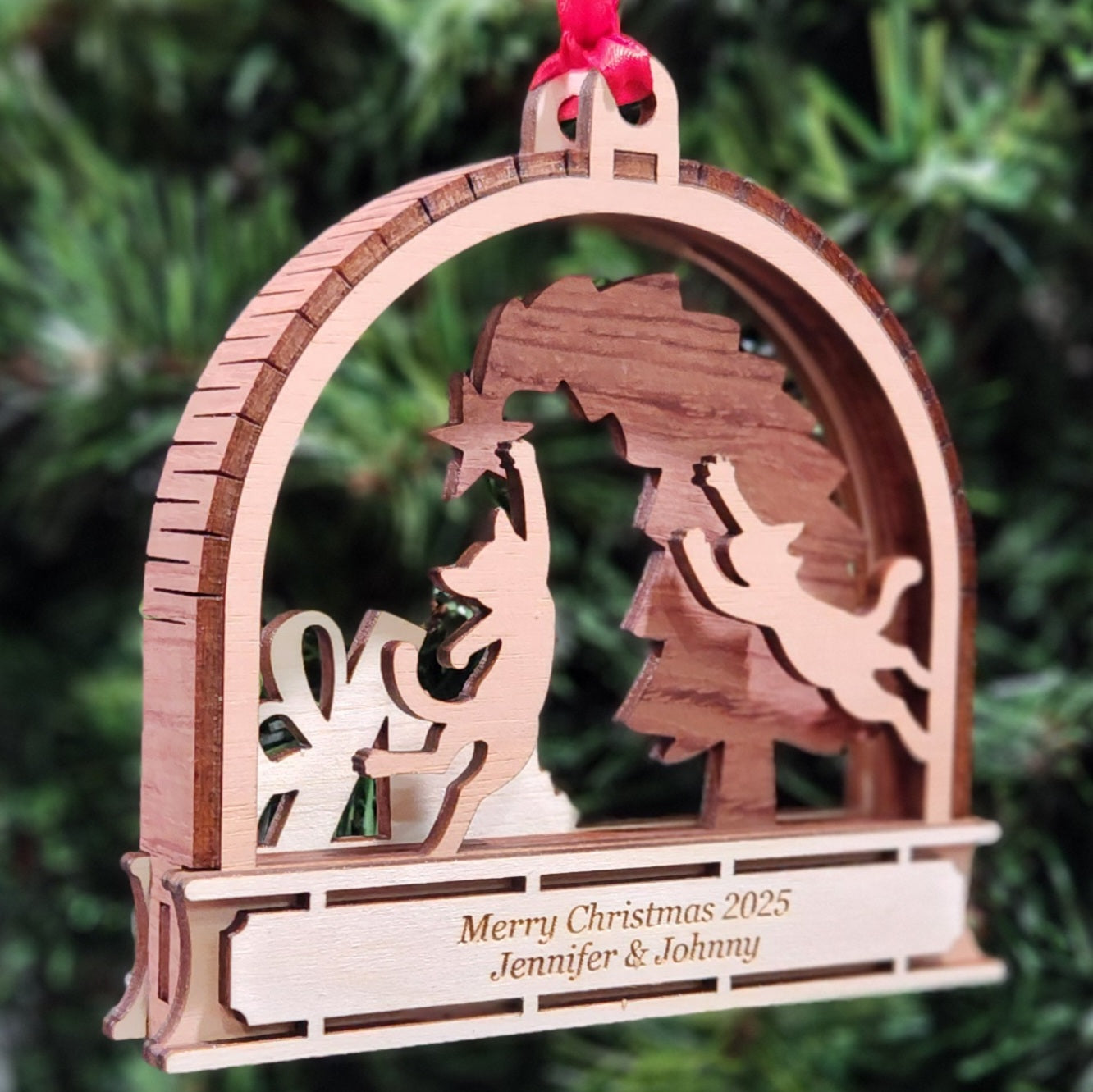 Wood 3D Cats Ornament 4.25" / Wood