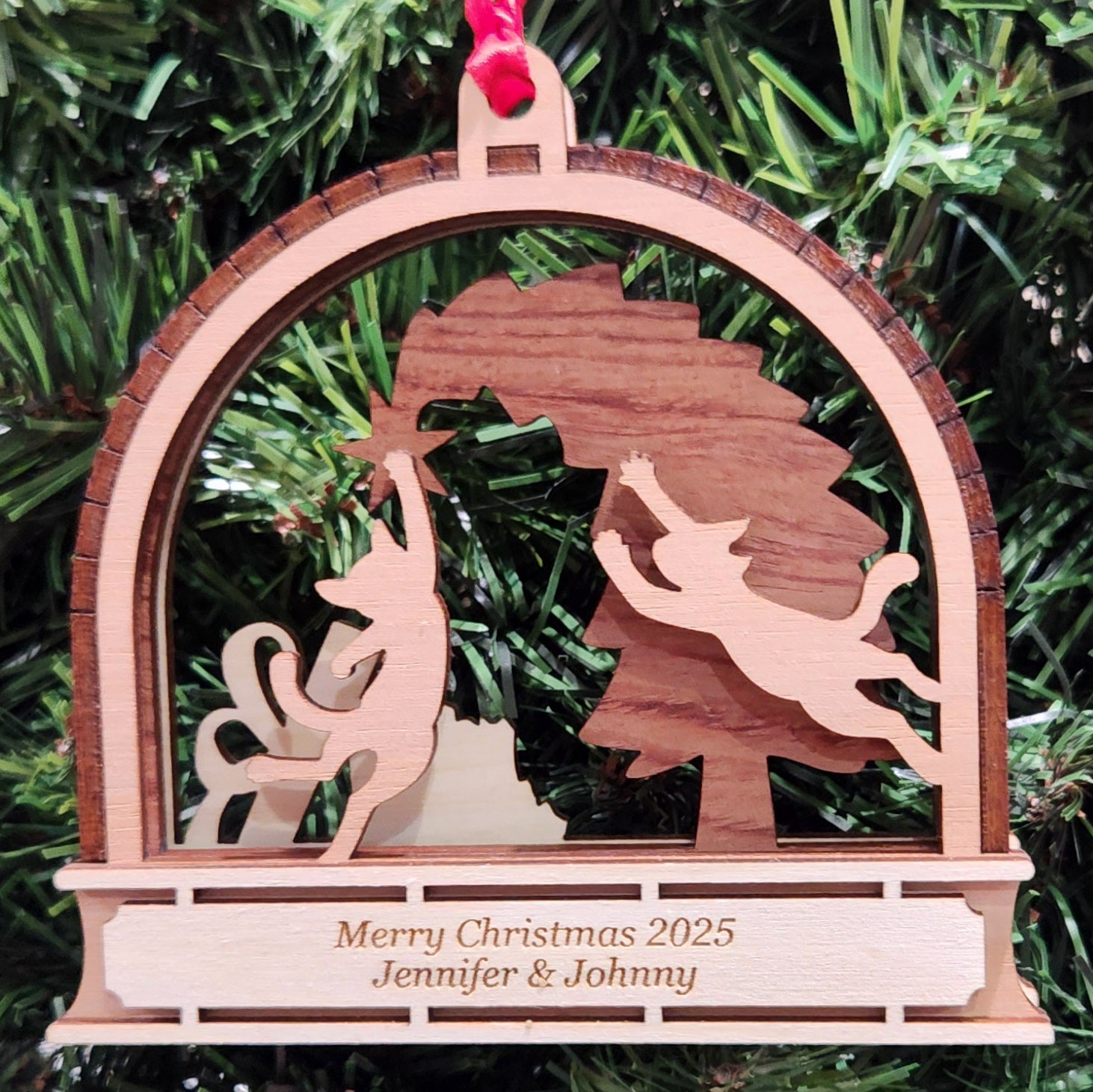 Wood 3D Cats Ornament 4.25" / Wood