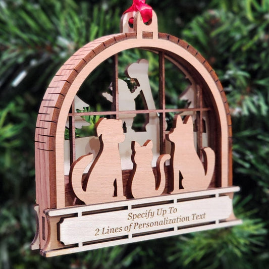 Wood 3D Dogs and Cat Ornament 4.25" / Wood