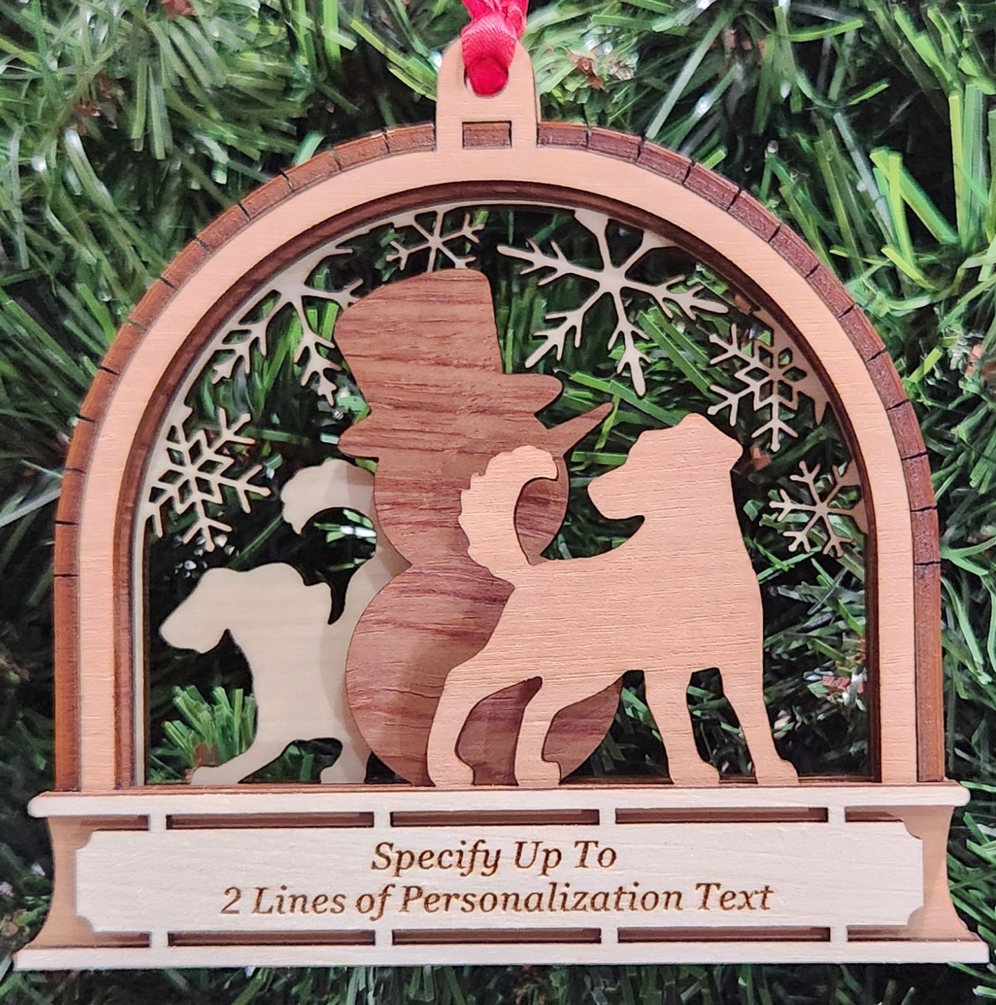 Wood 3D Dogs and Snowman Ornament 4.25" / Wood