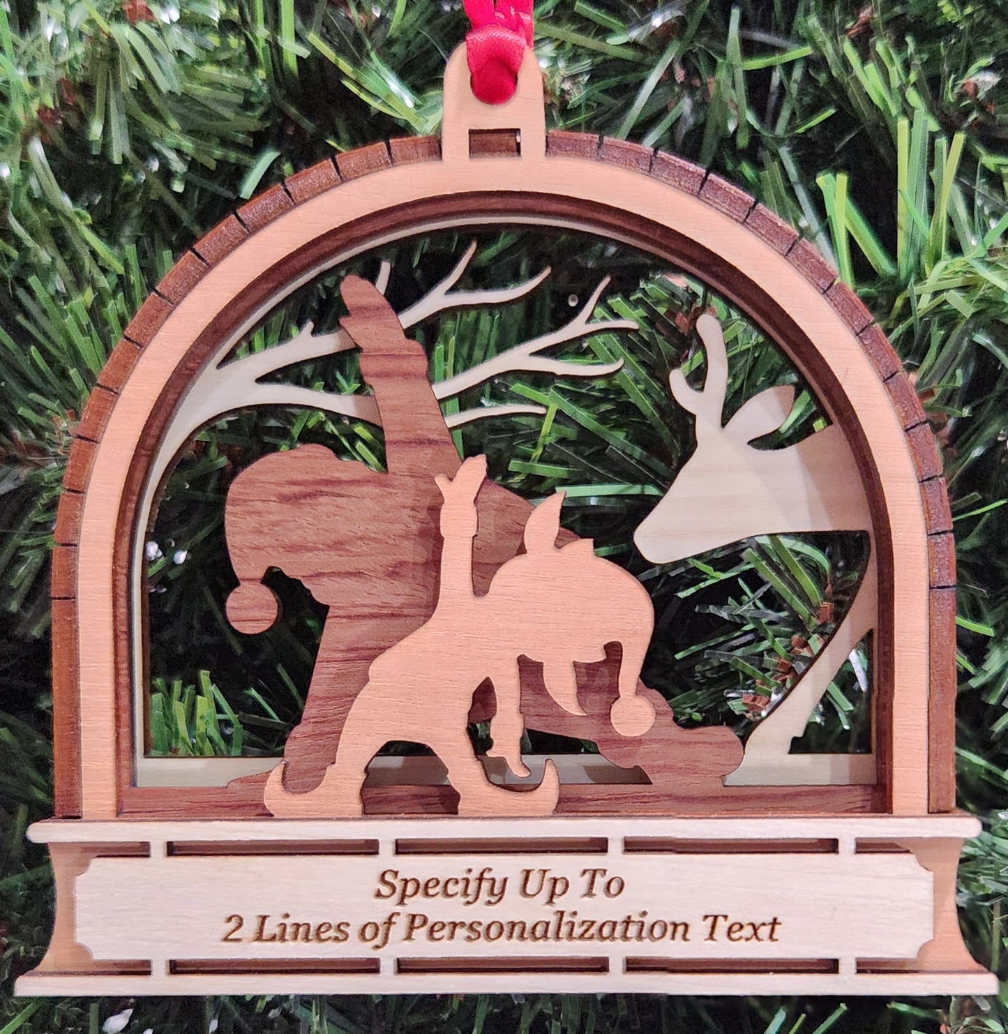 Wood 3D Exercising Santa Ornament 4.25" / Wood