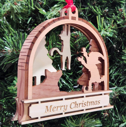 Wood 3D Hanging Cat Ornament 4.25" / Wood