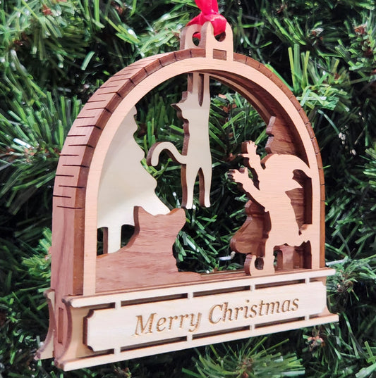 Wood 3D Hanging Cat Ornament 4.25" / Wood