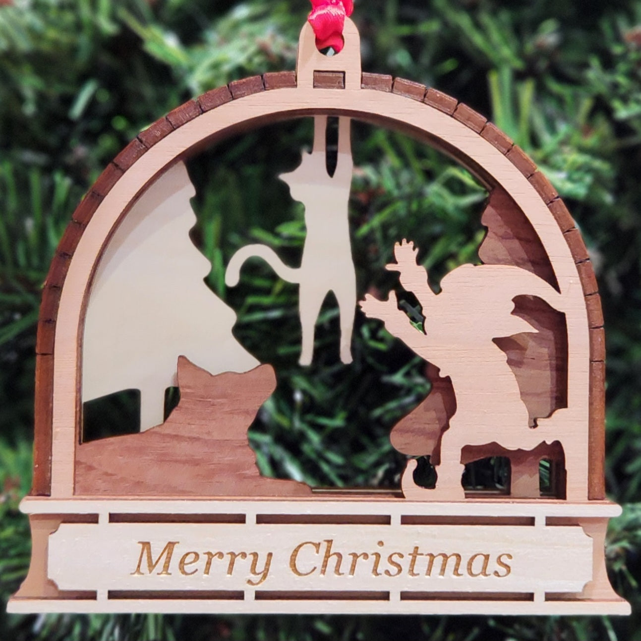 Wood 3D Hanging Cat Ornament 4.25" / Wood