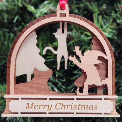 Wood 3D Hanging Cat Ornament 4.25" / Wood