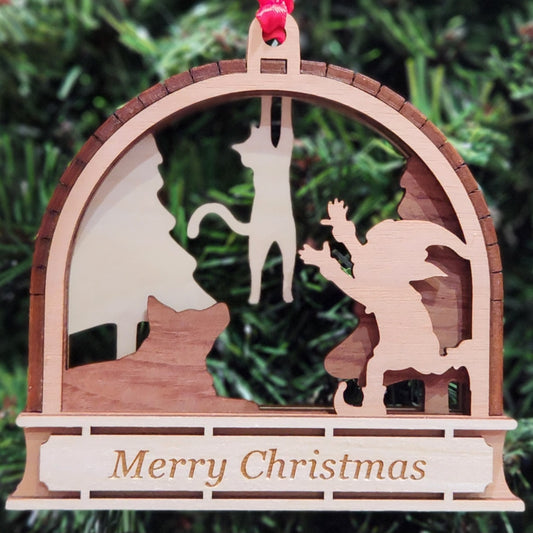 Wood 3D Hanging Cat Ornament 4.25" / Wood