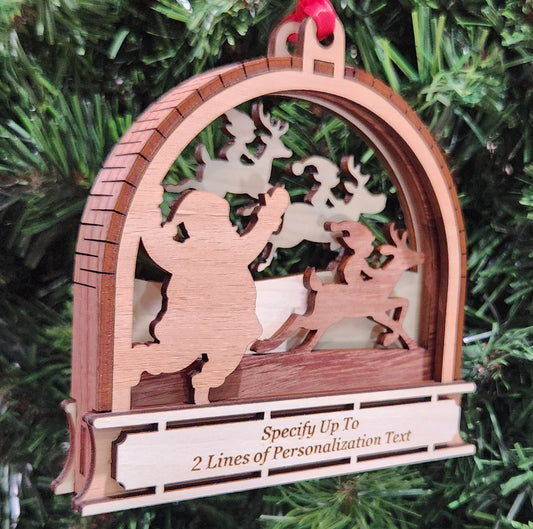 Wood 3D Racing Reindeer Ornament 4.25" / Wood