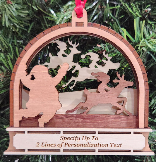 Wood 3D Racing Reindeer Ornament 4.25" / Wood
