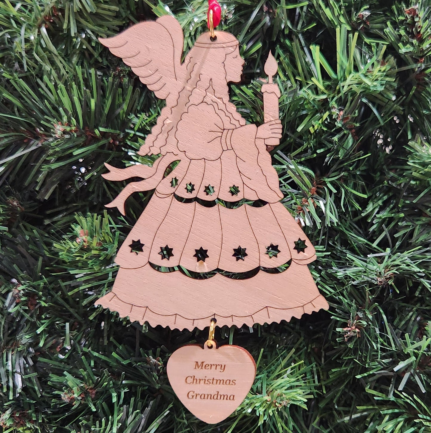 Wood Angel Christmas Ornament 5.75" / Cherry