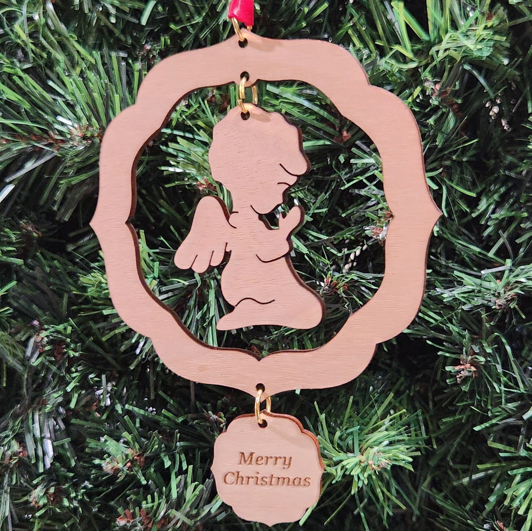 Wood Angel Ornament Little Boy 4.75" / Cherry