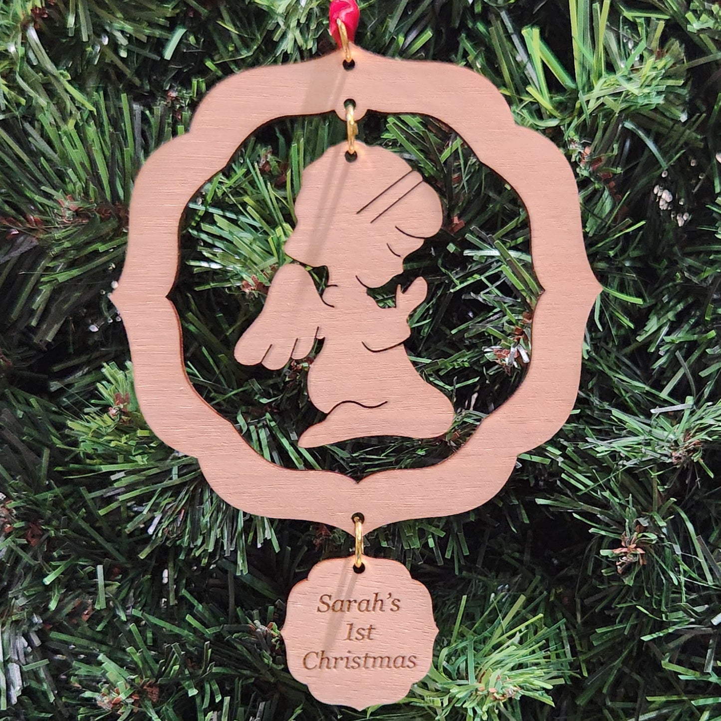 Wood Angel Ornament Little Girl 4.75" / Cherry