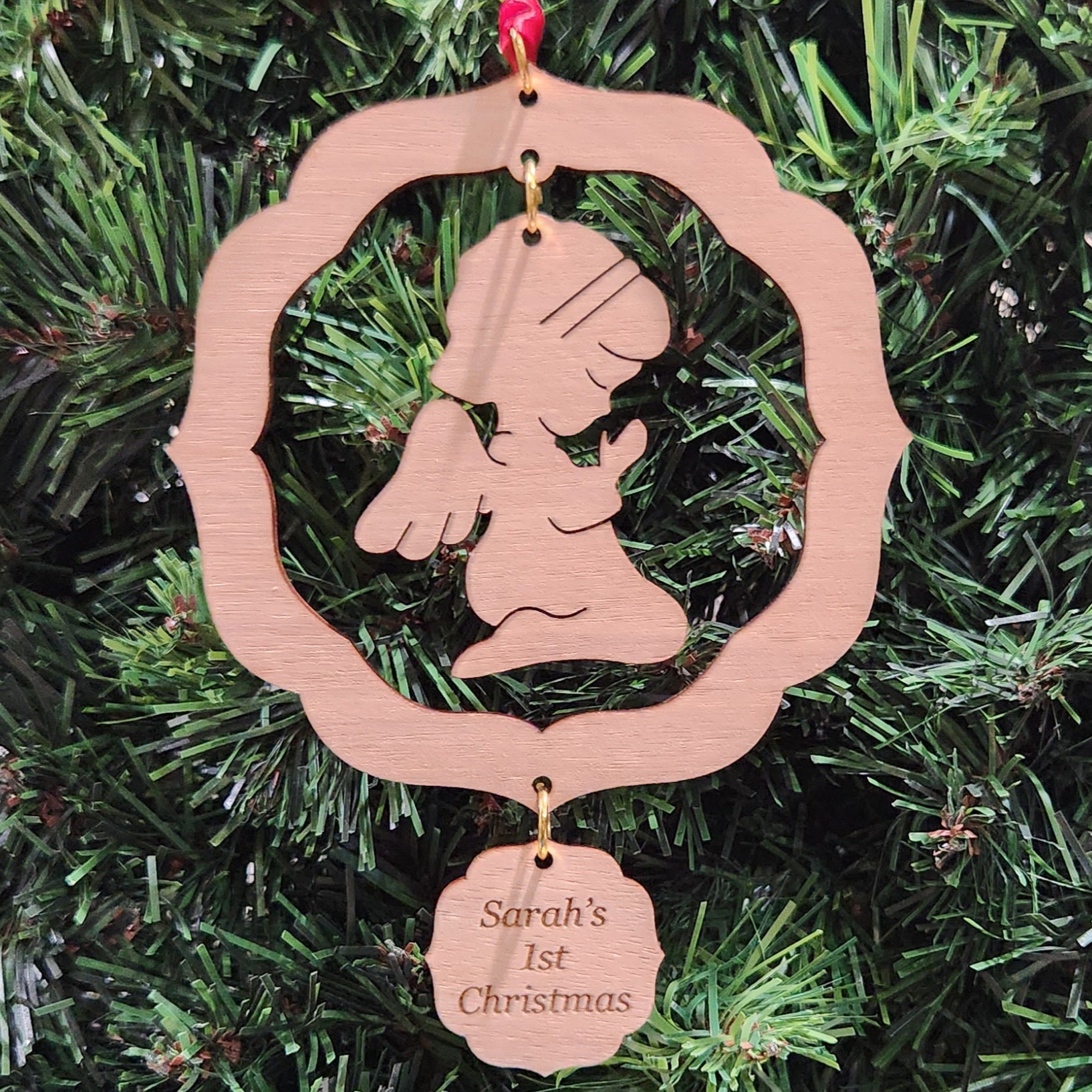 Wood Angel Ornament Little Girl 4.75" / Cherry