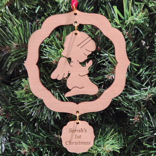 Wood Angel Ornament Little Girl 4.75" / Cherry