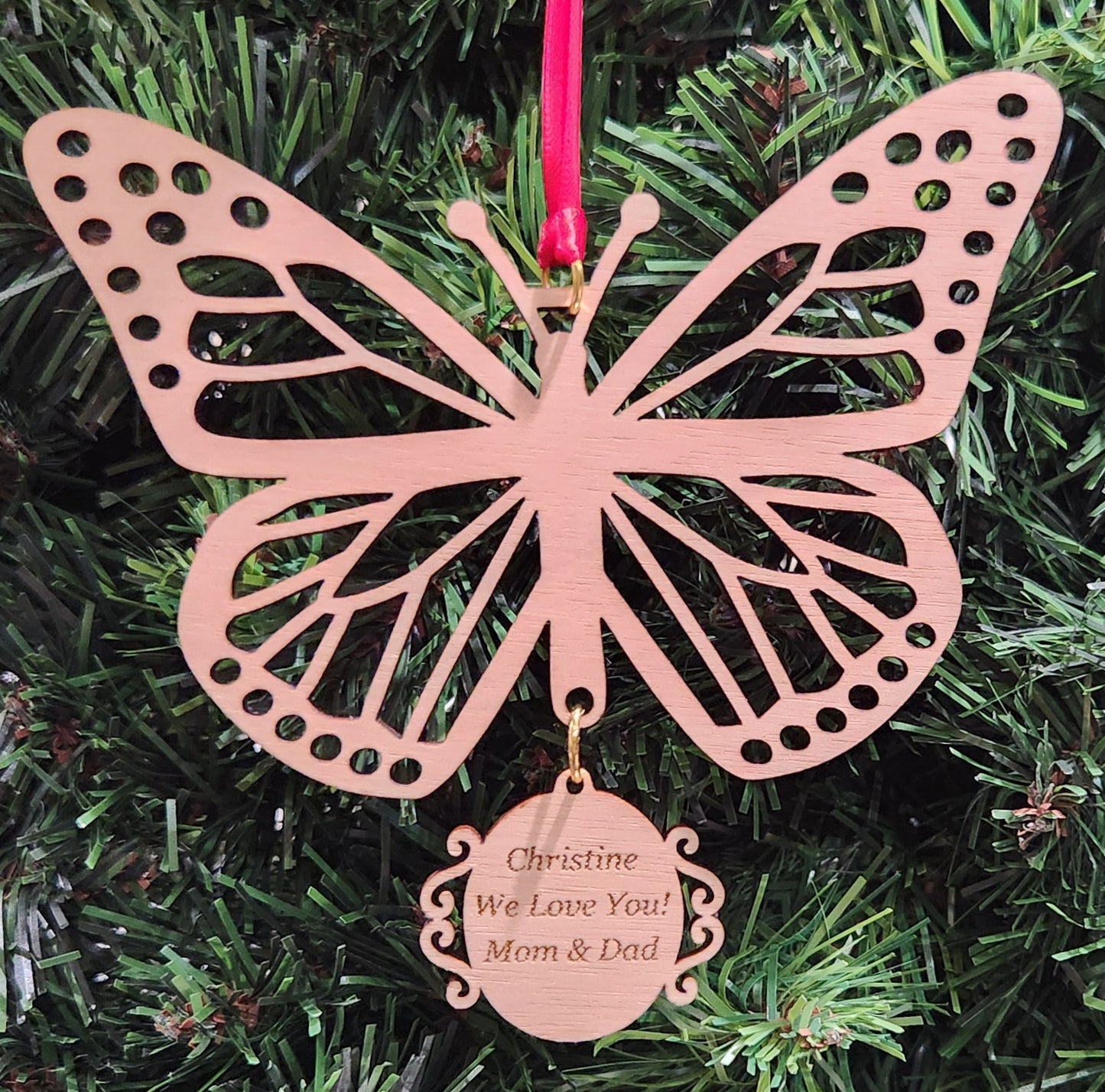 Wood Butterfly Christmas Ornament 4.75" / Cherry