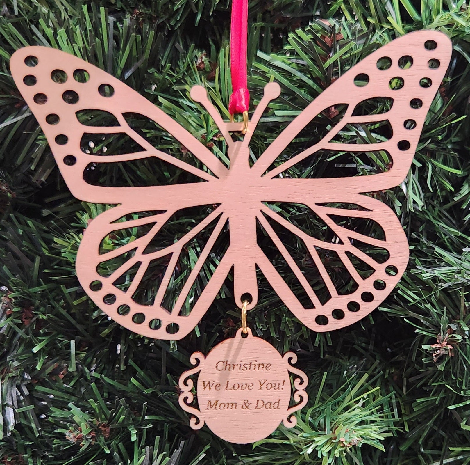 Wood Butterfly Christmas Ornament 4.75" / Cherry