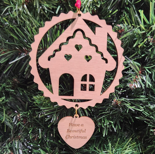 Wood Cottage Christmas Ornament 4.75" / Cherry
