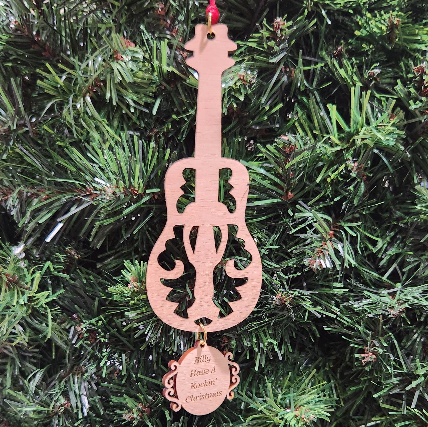 Wood Guitar Christmas Ornament 6.625" / Cherry