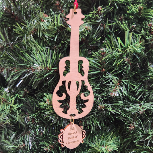 Wood Guitar Christmas Ornament 6.625" / Cherry