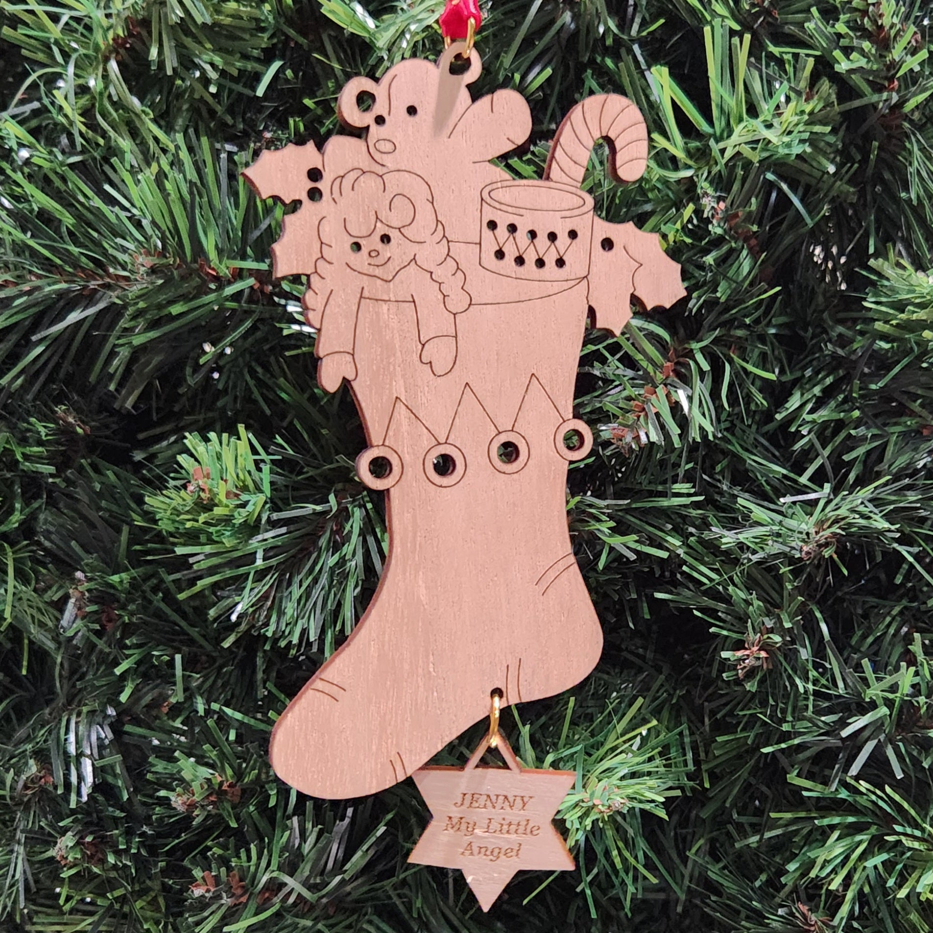 Wood Stocking Christmas Ornament 6" / Cherry