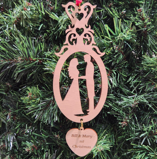 Wood Wedding Christmas Ornament 6.25" / Cherry