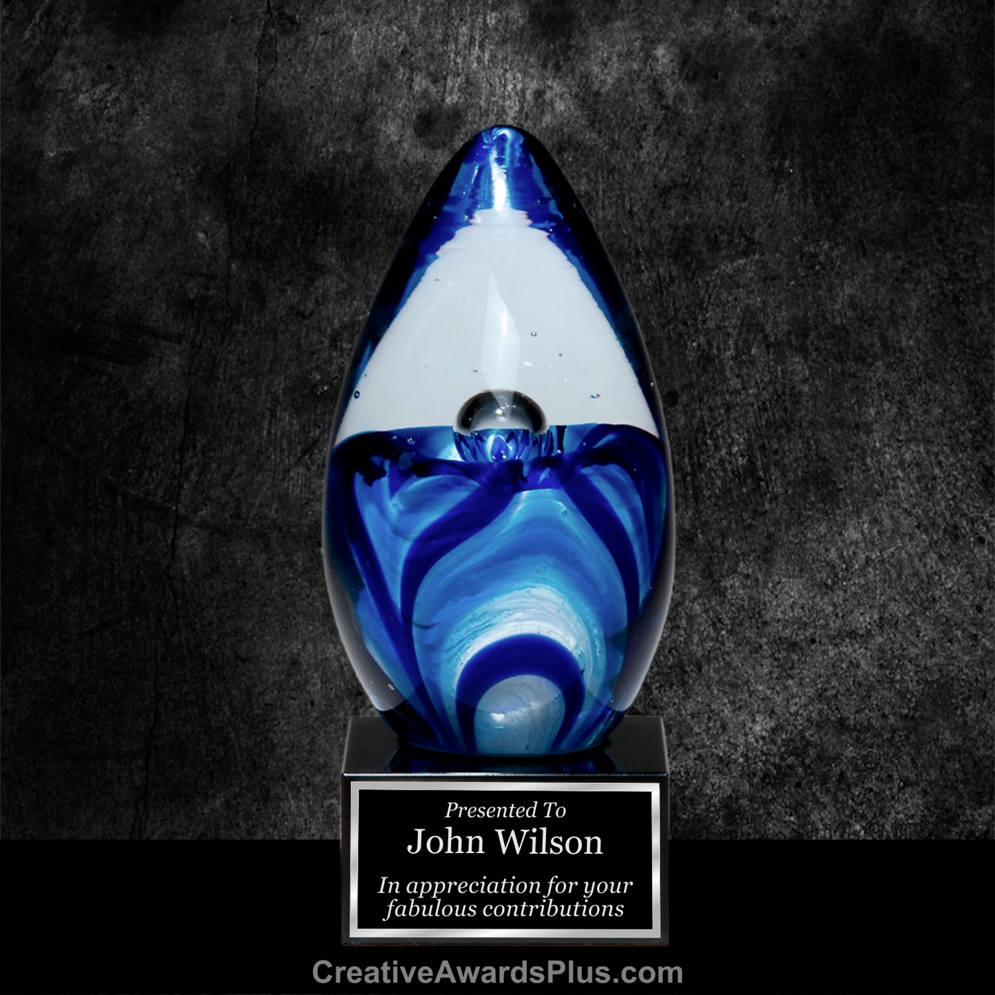 Water Drop Glass Award 6.5" / Blue
