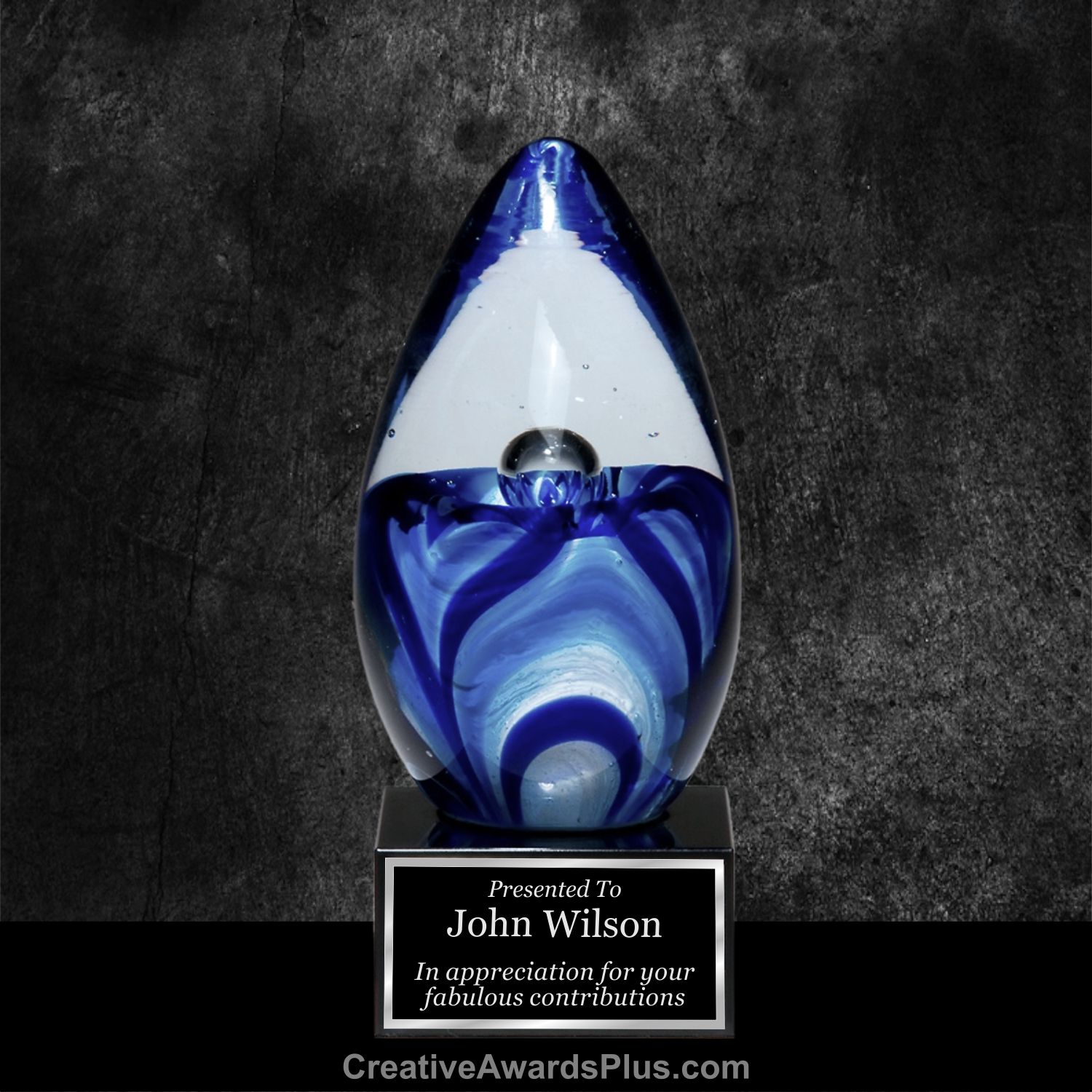 Water Drop Glass Award 6.5" / Blue