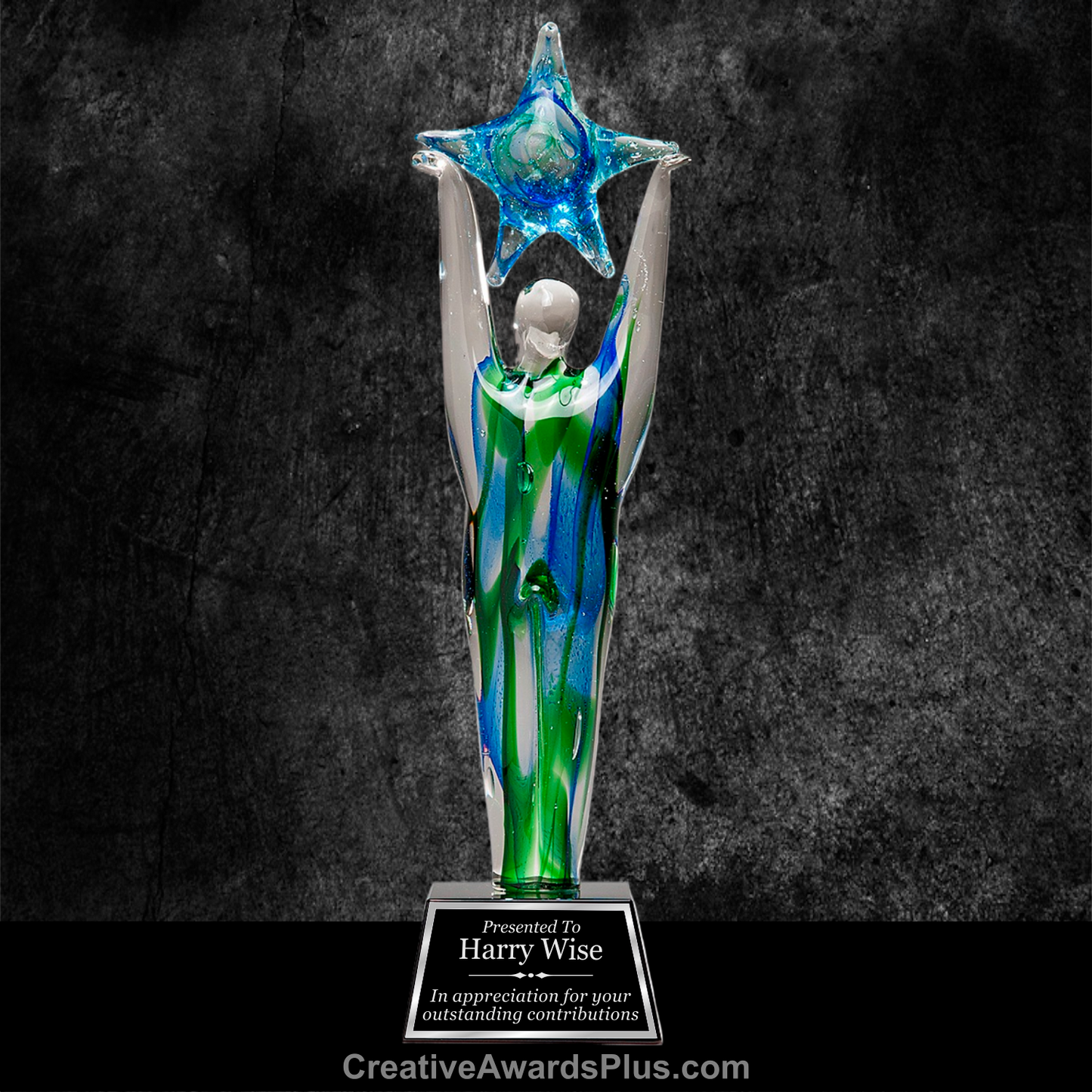 Star Achiever Art Glass 11" / Blue/Green