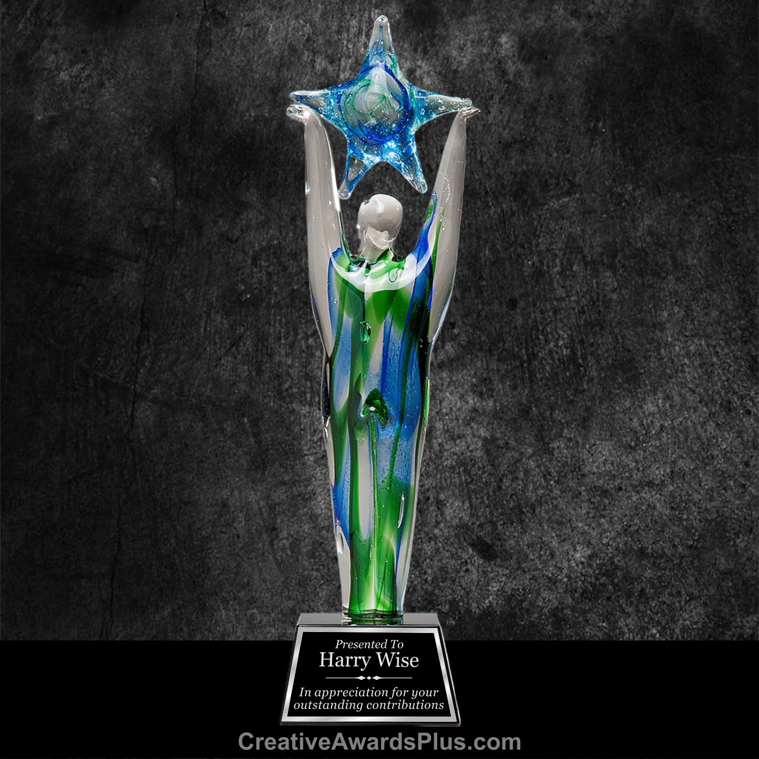 Star Achiever Art Glass 11" / Blue/Green