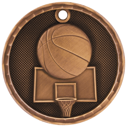 3D Basketball Medal 2" / Bronze (Copper Tone)