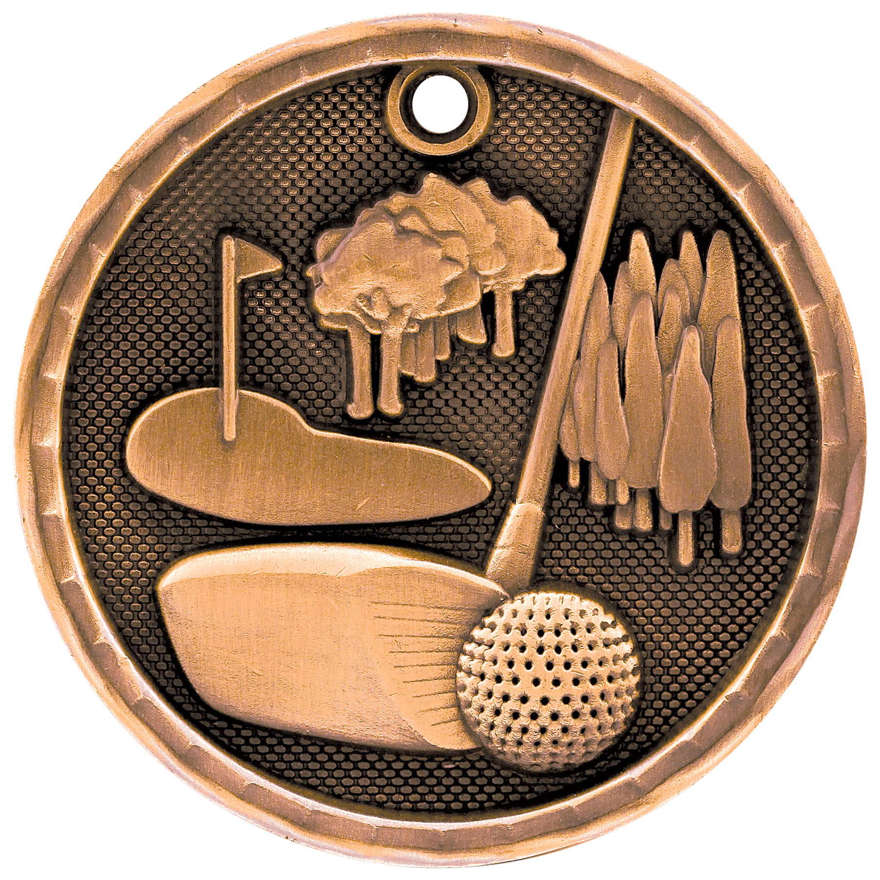 3D Golf Medal 2" / Bronze (Copper Tone)