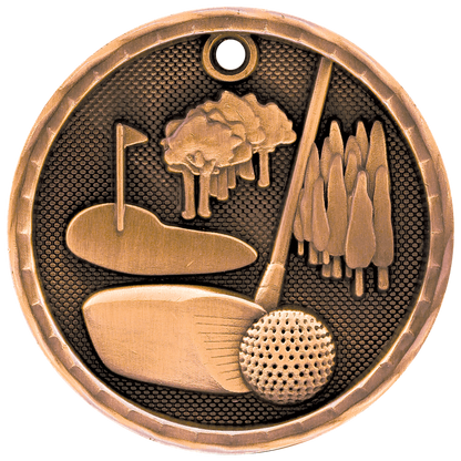 3D Golf Medal 2" / Bronze (Copper Tone)