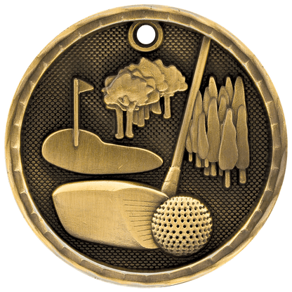 3D Golf Medal 2" / Gold