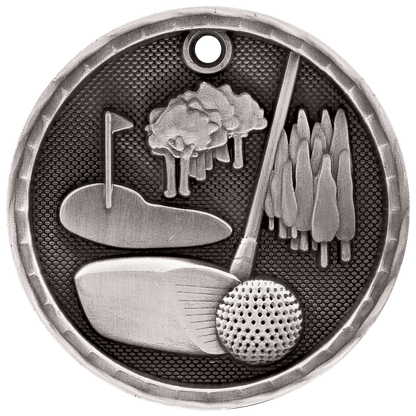 3D Golf Medal 2" / Silver