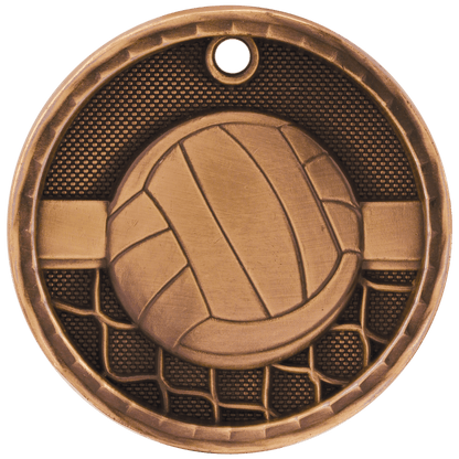3D Volleyball Medal 2" / Bronze (Copper Tone)