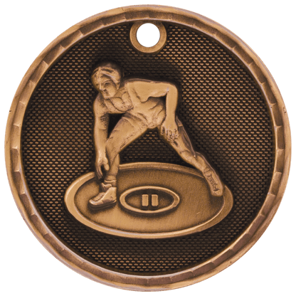 3D Wrestling Medal 2" / Bronze (Copper Tone)