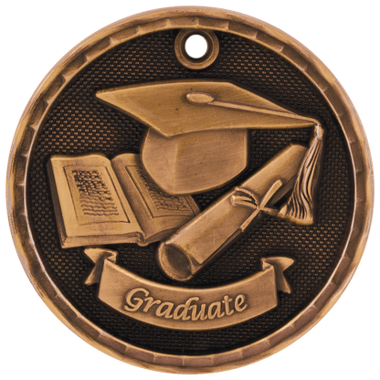 3D Graduate Medal 2" / Bronze (Copper Tone)