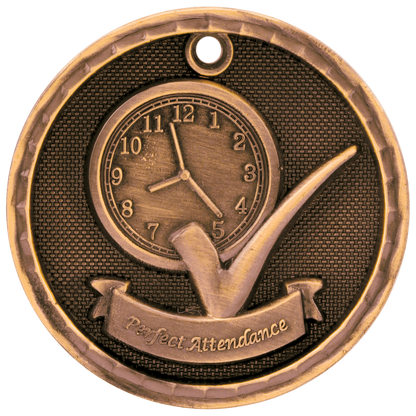 3D Perfect Attendance Medal 2" / Bronze (Copper Tone)