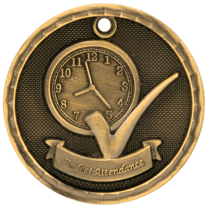 3D Perfect Attendance Medal 2" / Gold