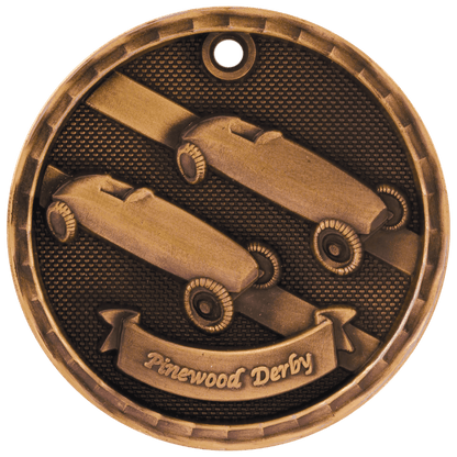 3D Pinewood Derby Medal 2" / Bronze (Copper Tone)