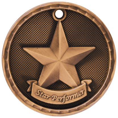 3D Star Performer Medal 2" / Bronze (Copper Tone)