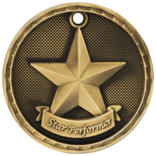 3D Star Performer Medal 2" / Gold