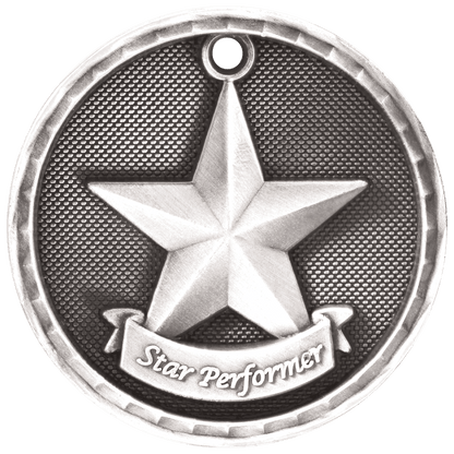 3D Star Performer Medal 2" / Silver